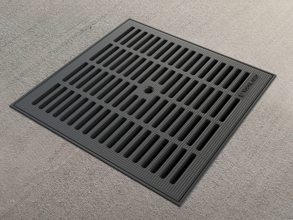 Дождеприемник квадратный Base 300x300 (293x293xH290мм) с подключениями к трубе D=50/75/110/160мм, класс нагрузки С250 по EN1433