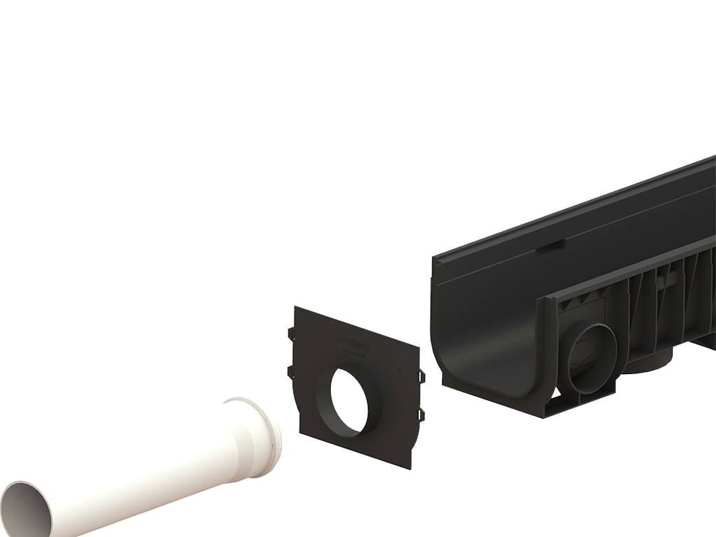 Rigola pluviala PolyMax Basic DN200 H200, modernizată (1000x256x200), cu iesire veticala D110/160mm, clasa de sarcini C250