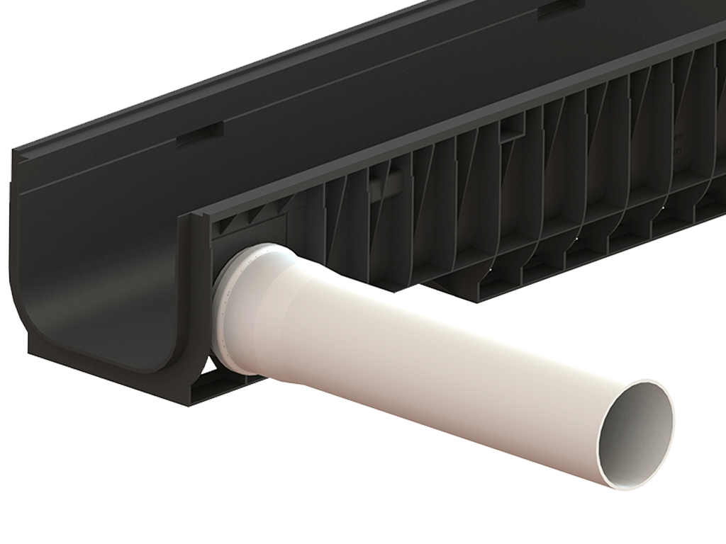 Rigola pluviala PolyMax Basic DN200 H200, modernizată (1000x256x200), cu iesire veticala D110/160mm, clasa de sarcini C250
