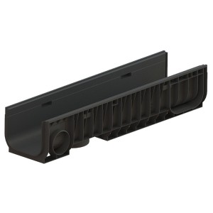 Rigola pluviala PolyMax Basic DN200 H200, modernizată (1000x256x200), cu iesire veticala D110/160mm, clasa de sarcini C250