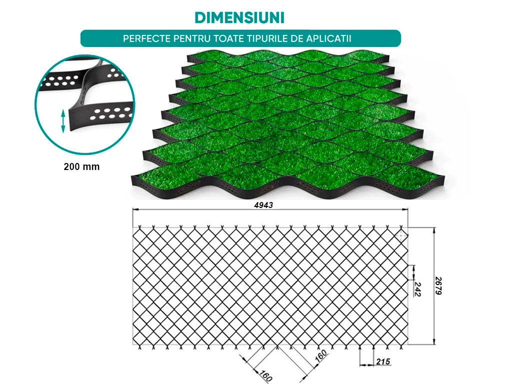 Георешетка TERRA 4943X2679мм, H=200мм, ячейка 160x160мм (28,7кг/модуль, S=13,2м2)