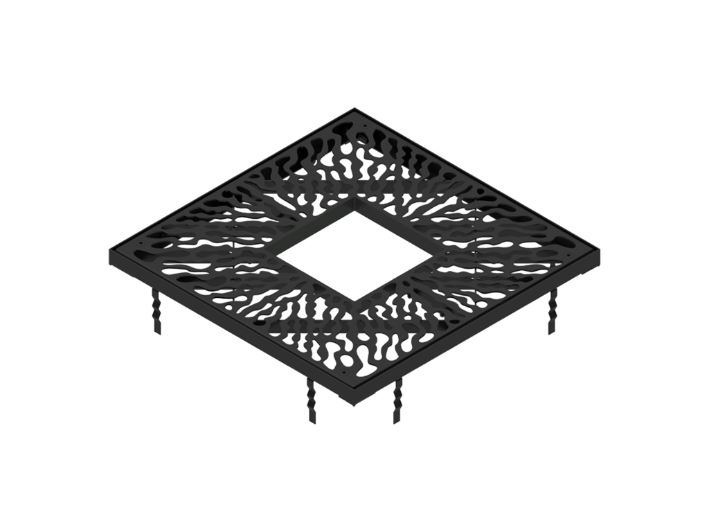 Grătar pentru arbori din oțel vopsit 800x800 mm, cu deschidere pătrată 300x300 mm, culoare neagră