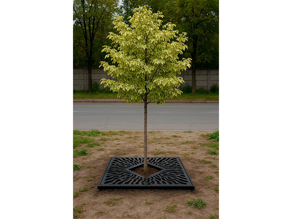 Grătar pentru arbori din oțel vopsit 800x800 mm, cu deschidere pătrată 300x300 mm, culoare neagră
