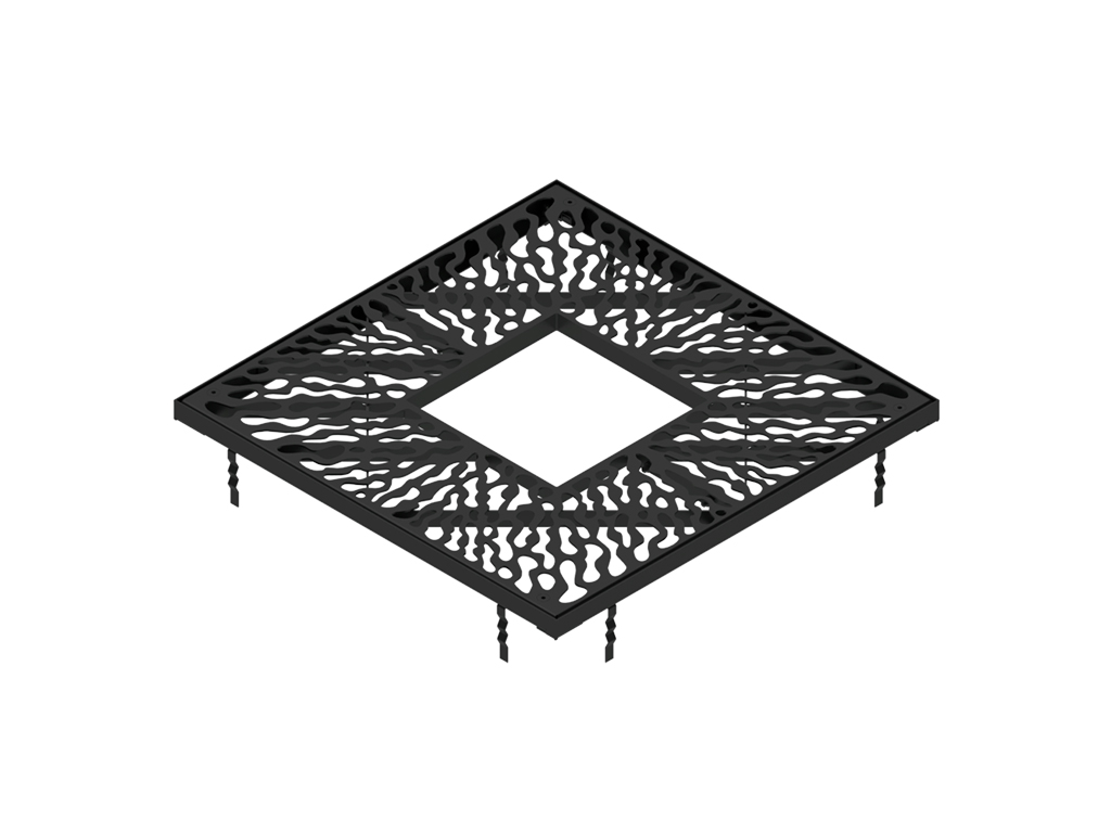 Grătar pentru arbori din oțel vopsit 1000x1000 mm, cu deschidere pătrată 400x400 mm, culoare neagră