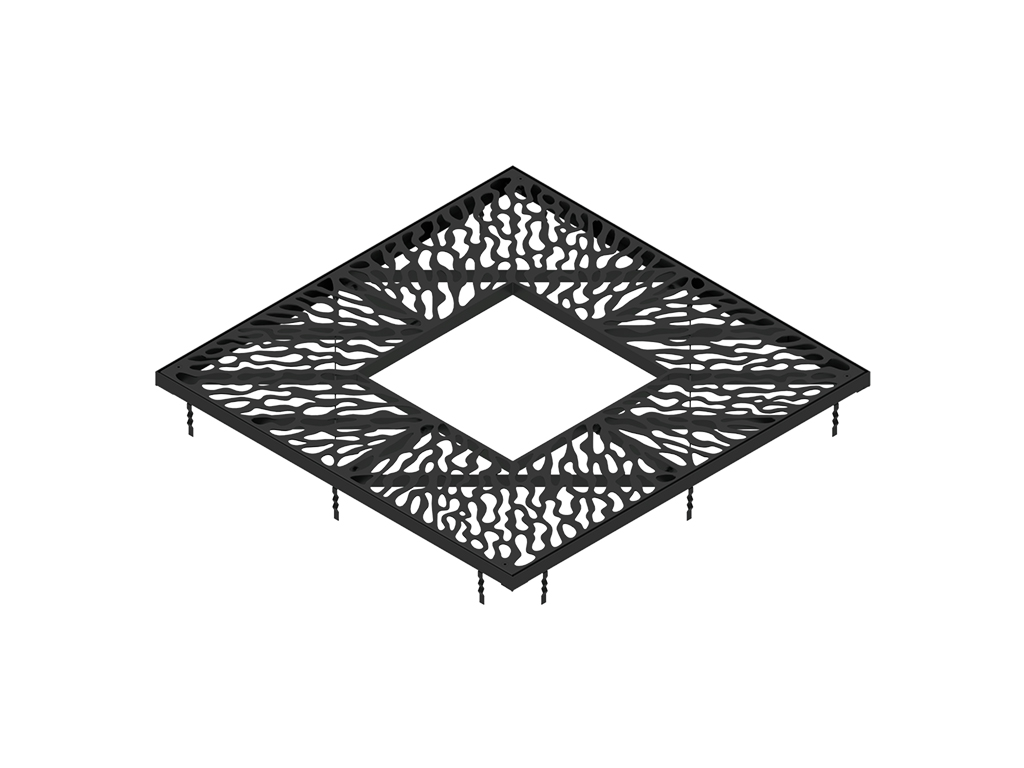 Grătar pentru arbori din oțel vopsit 1600x1600 mm, cu deschidere pătrată 700x700 mm, culoare neagră