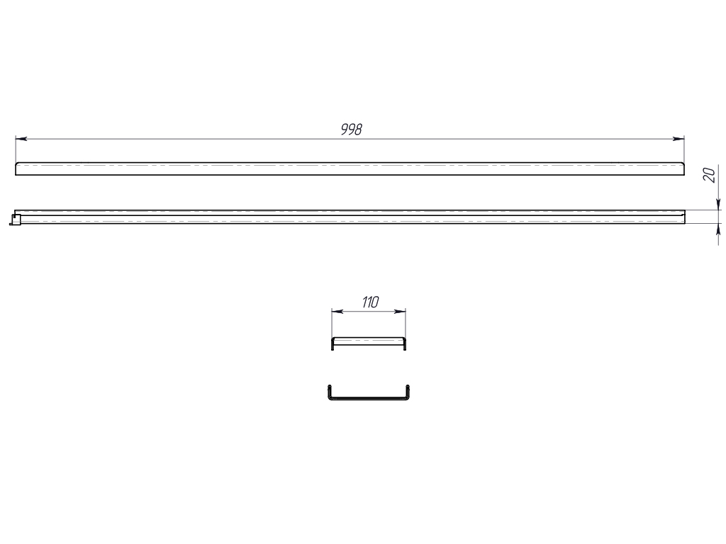 Водоотводный лоток Balcony с перфорированной решеткой из нержавеющей стали L=100 мм (1000x120x20мм), без уклона
