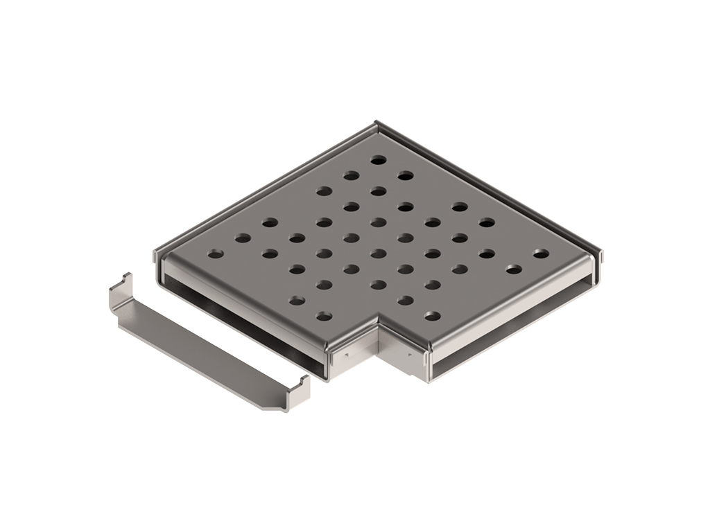 Элемент из нержавеющей стали с перфорированной решёткой для формирования угла 90° с лотками Balcony