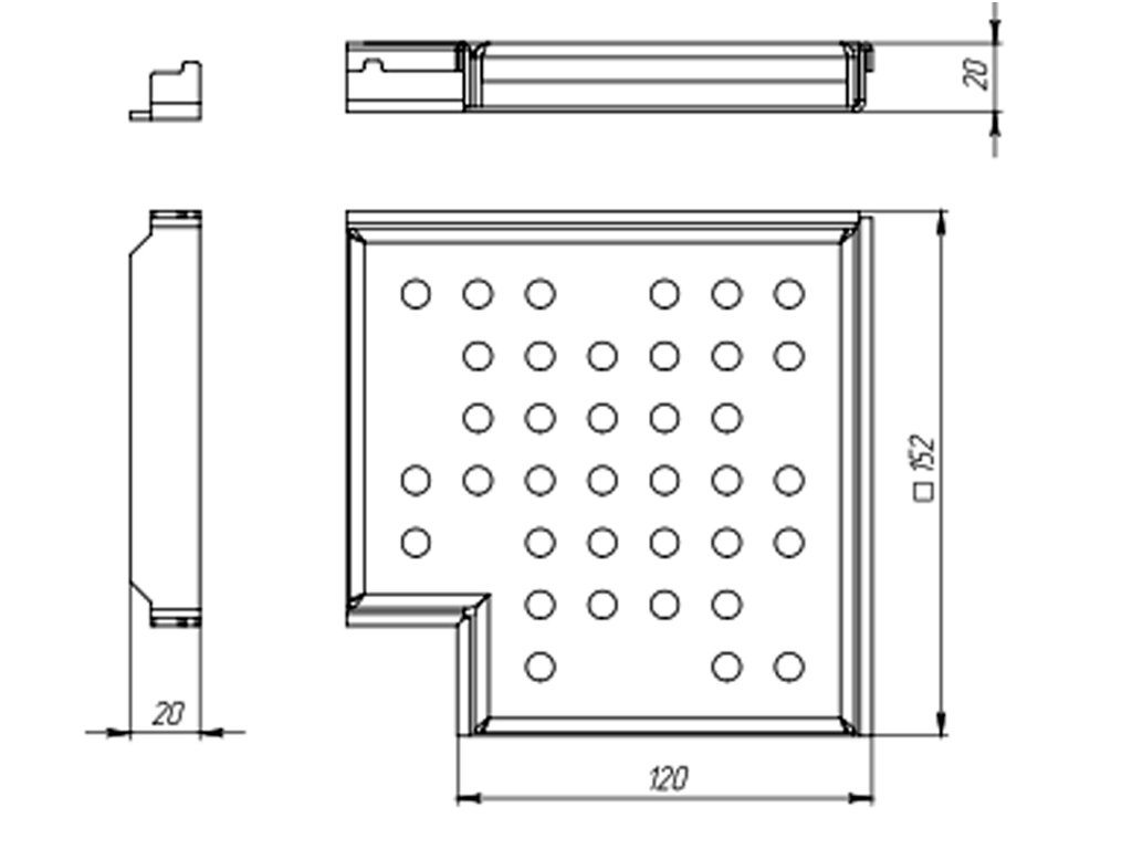 Элемент из нержавеющей стали с перфорированной решёткой для формирования угла 90° с лотками Balcony