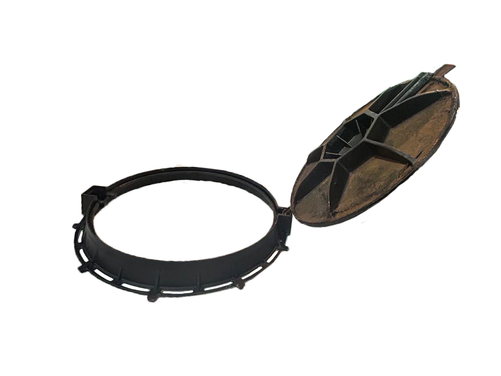 Capac din fontă ductilă, rotund cu ramă Dext=990mm, Pas Liber=800mm, H=110mm (990x800xH110mm) cu închizător tip click clasa D400