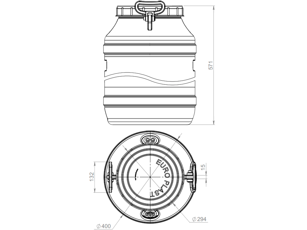 Bidon 55 litri dotat cu capac din plastic pentru produse alimentare (Dbaza=400mm, H=570mm)