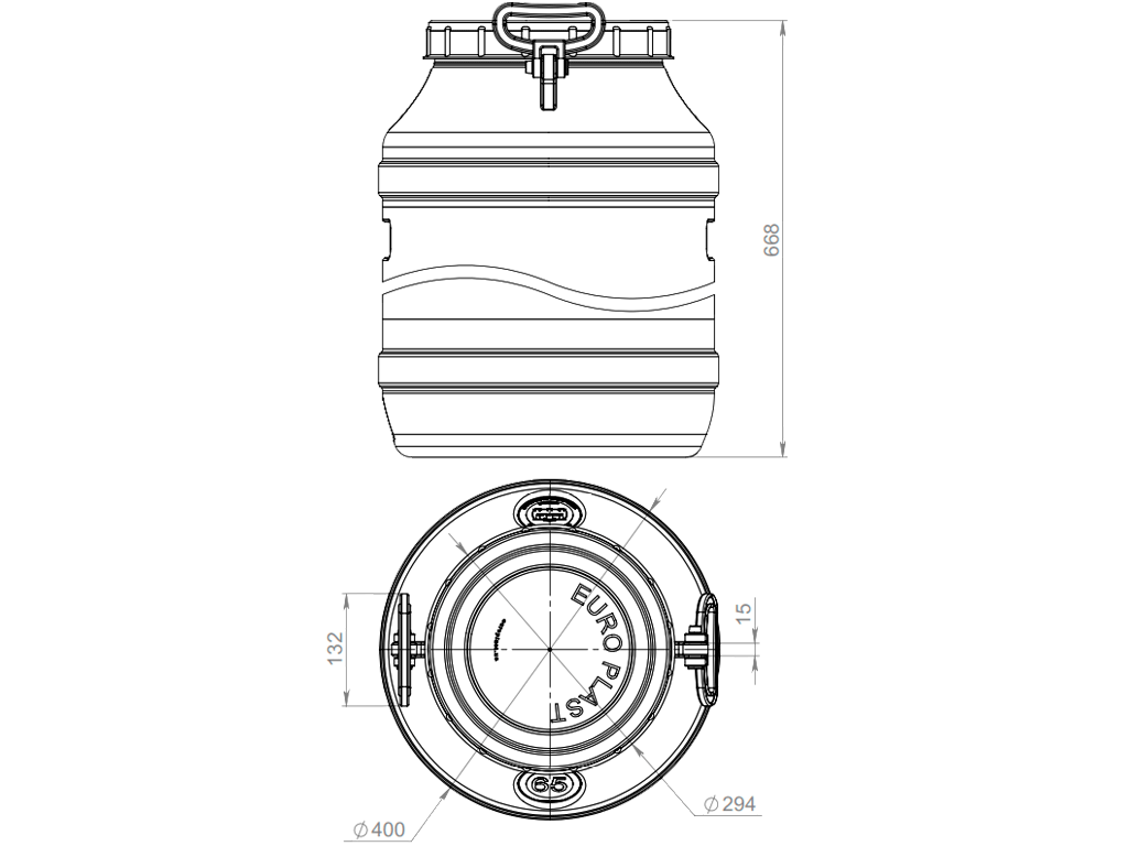 Bidon 65 litri dotat cu capac din plastic pentru produse alimentare (Dbaza=400mm, H=670mm)