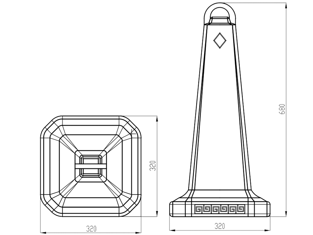 Конус дорожный сигнальный, 320x320x680мм, выдувной светоотражающий
