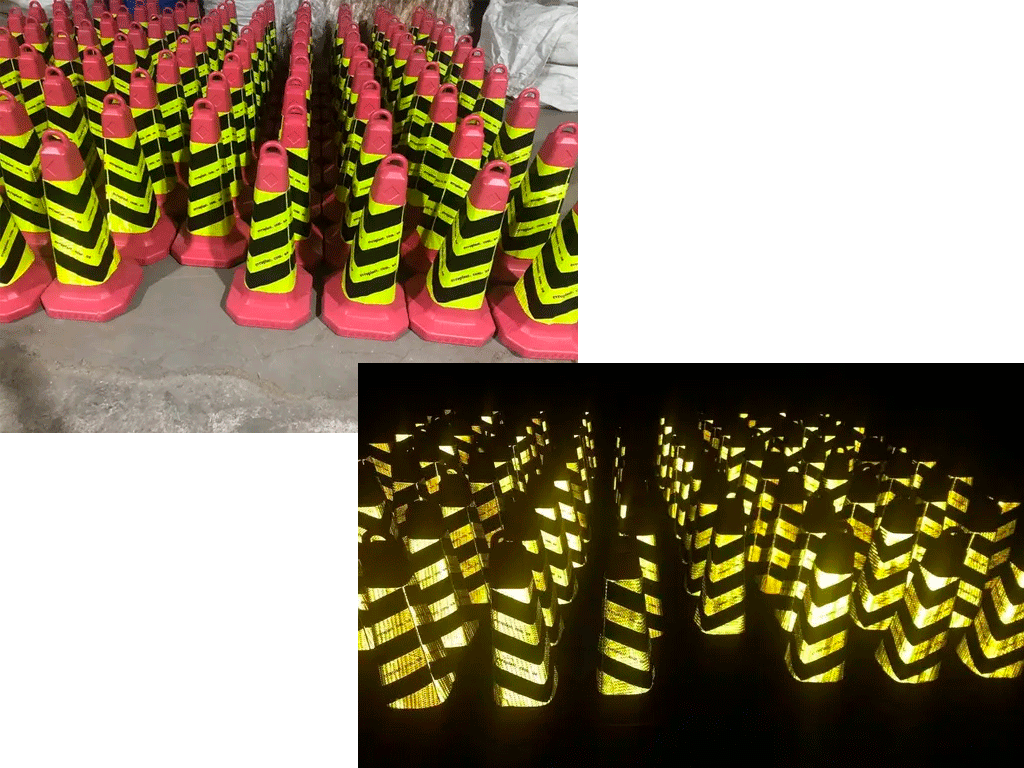 Конус дорожный сигнальный, 320x320x680мм, выдувной светоотражающий