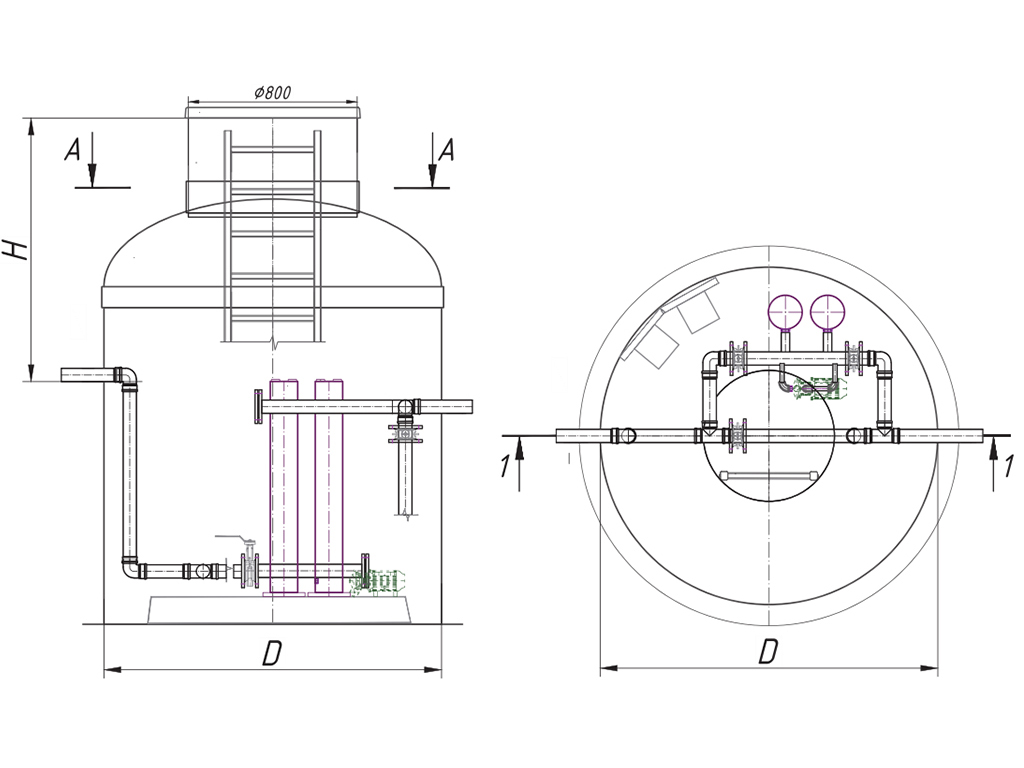 Станция обеззараживания сточных бытовых вод УФ лучами, Q=30-200 m3/h