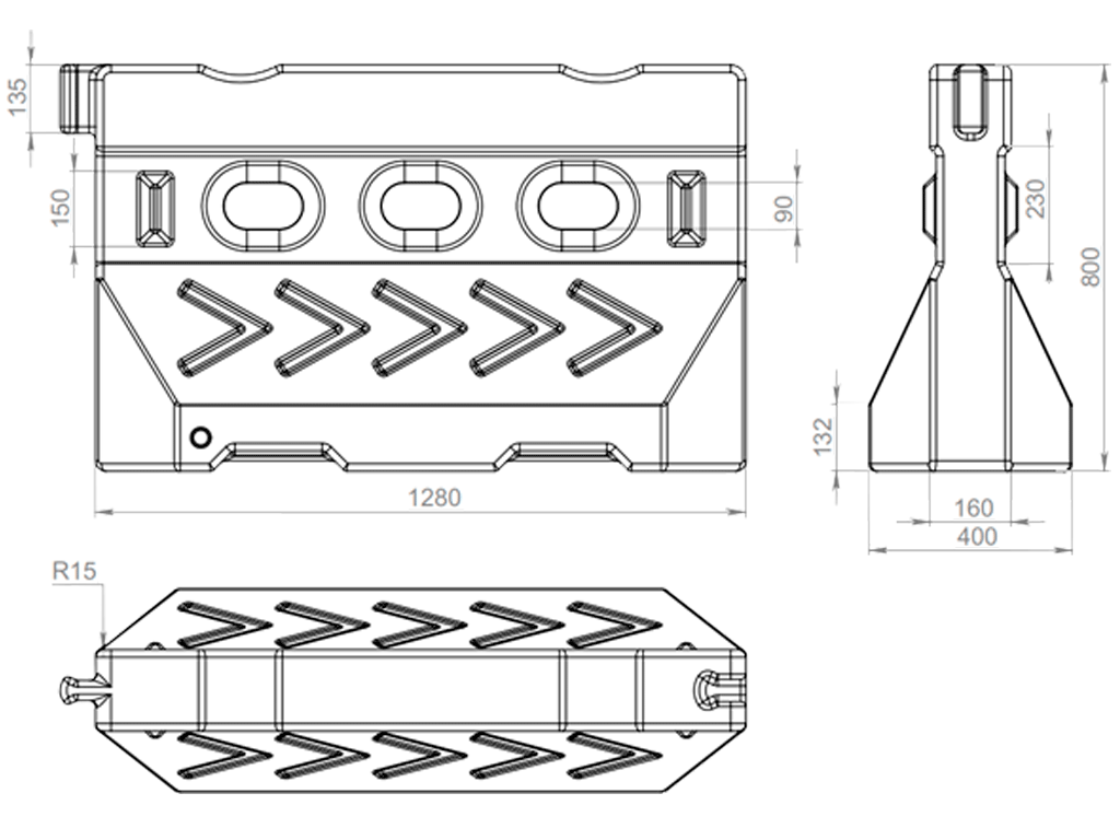Барьер дорожный пластиковый, с защитой от ультрафиолета, для организации дорожного движения, белый (1200x400x800mm)