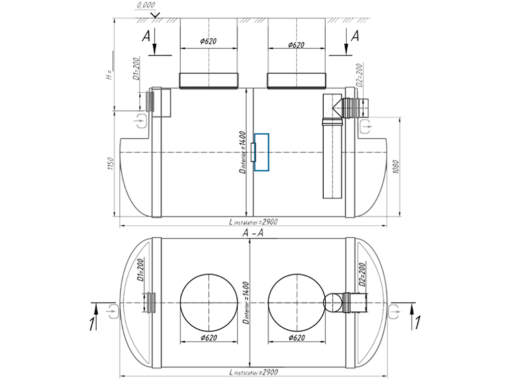 Separator de grăsimi și materii în suspensie VODALAND GMBaseH-10, debit Q=10.0 l/sec, cu poziționare orizontală și montaj subteran
