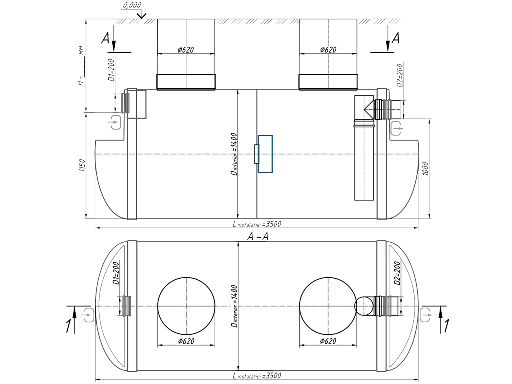 Separator de grăsimi și materii în suspensie VODALAND GMBaseH-12, debit Q=12.0 l/sec, cu poziționare orizontală și montaj subteran