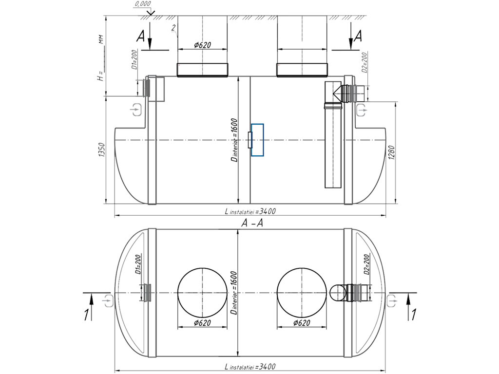Separator de grăsimi și materii în suspensie VODALAND GMBaseH-15, debit Q=15.0 l/sec, cu poziționare orizontală și montaj subteran