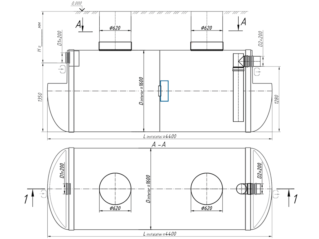 Separator de grăsimi și materii în suspensie VODALAND GMBaseH-20, debit Q=20.0 l/sec, cu poziționare orizontală și montaj subteran