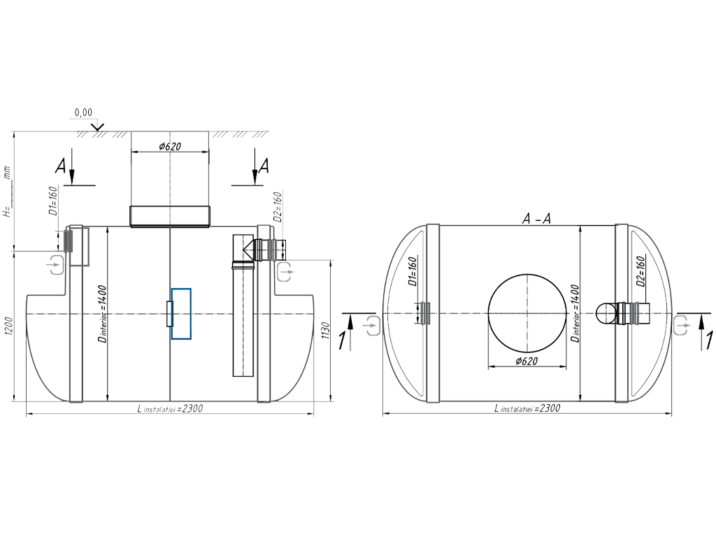 Separator de grăsimi și materii în suspensie VODALAND GMBaseH-8, debit Q=8.0 l/sec, cu poziționare orizontală și montaj subteran