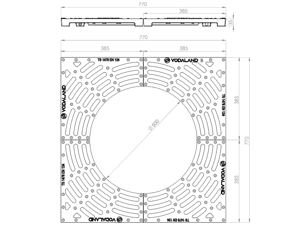 Приствольная решетка, чугунная (770x770x35мм)