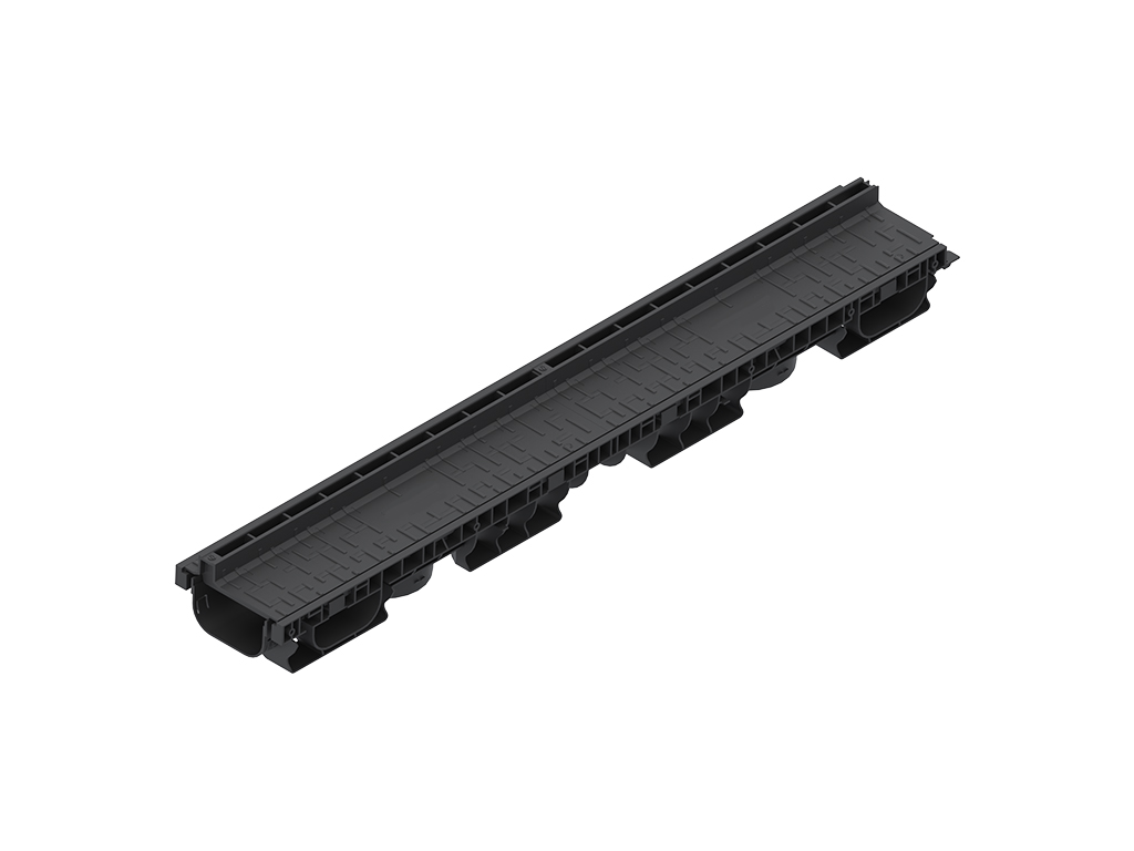 Rigola Base DN100 H105 dotata cu gratar tip fantă longitudinala din polipropilena (1000x156x105mm), clasa de sarcini A15