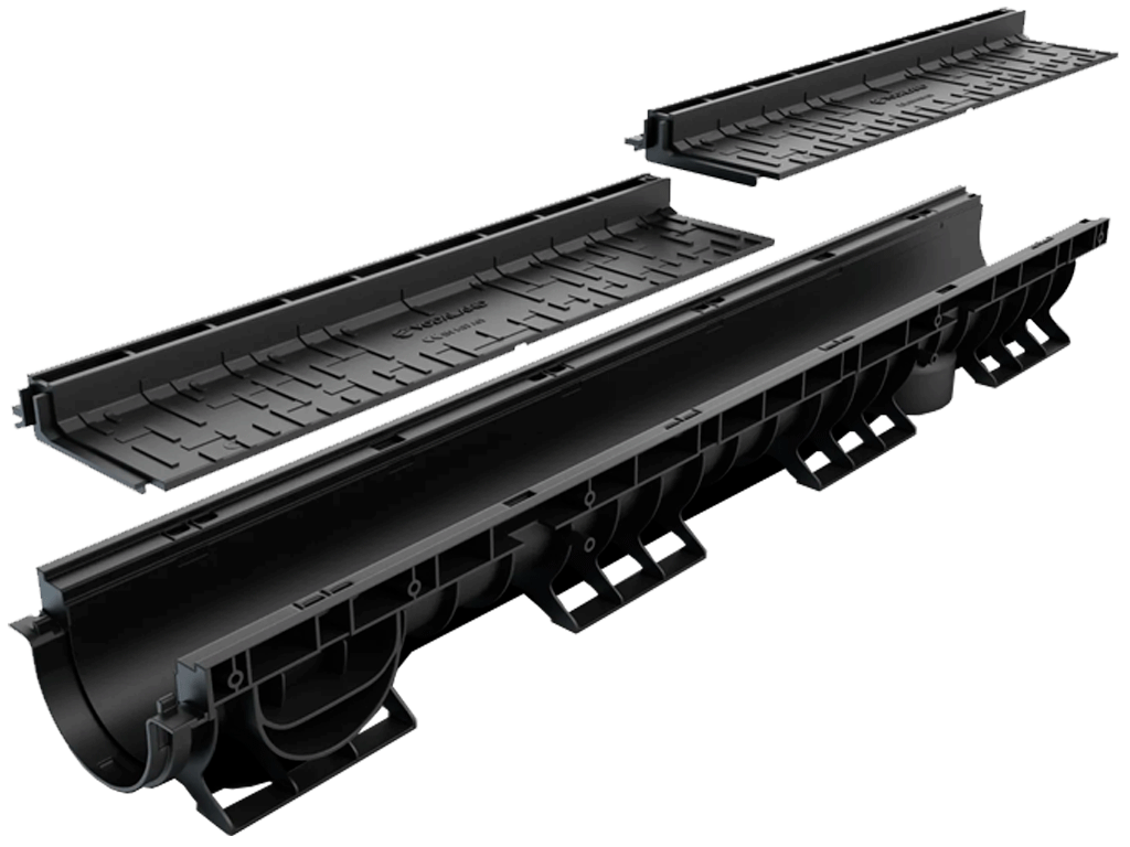 Rigola Base DN100 H105 dotata cu gratar tip fantă longitudinala din polipropilena (1000x156x105mm), clasa de sarcini A15
