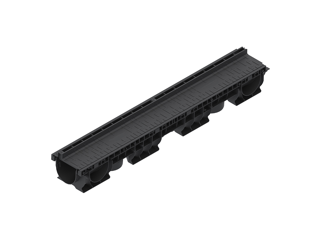 Rigola Base DN100 H145 dotata cu gratar tip fantă longitudinala din polipropilena (1000x156x145mm), clasa de sarcini A15