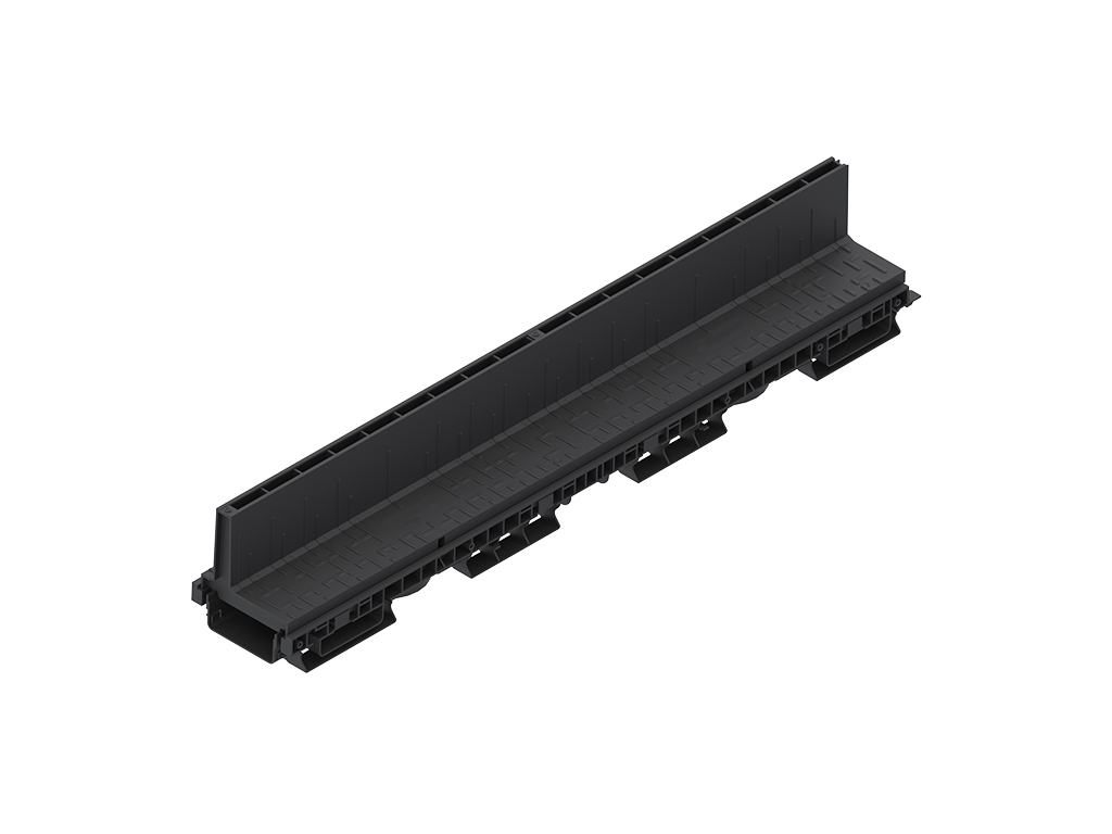 Rigola Base DN100 H170 dotata cu gratar tip fantă longitudinala din polipropilena (1000x156x170mm), clasa de sarcini A15-C250