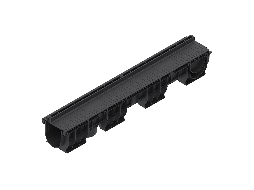 Лоток водоотводный Base DN100 H180 с пластиковой щелевой решеткой (1000x156x180), класс A15