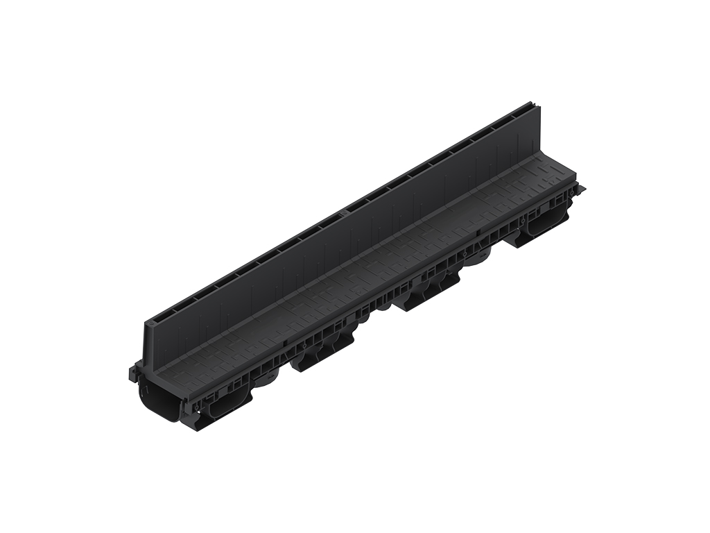 Rigola Base DN100 H190 dotata cu gratar tip fantă longitudinala din polipropilena (1000x156x190mm), clasa de sarcini A15-C250