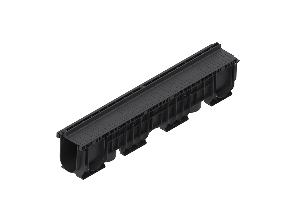 Rigola Base DN100 H225 dotata cu gratar tip fantă longitudinala din polipropilena (1000x156x225mm), clasa de sarcini A15