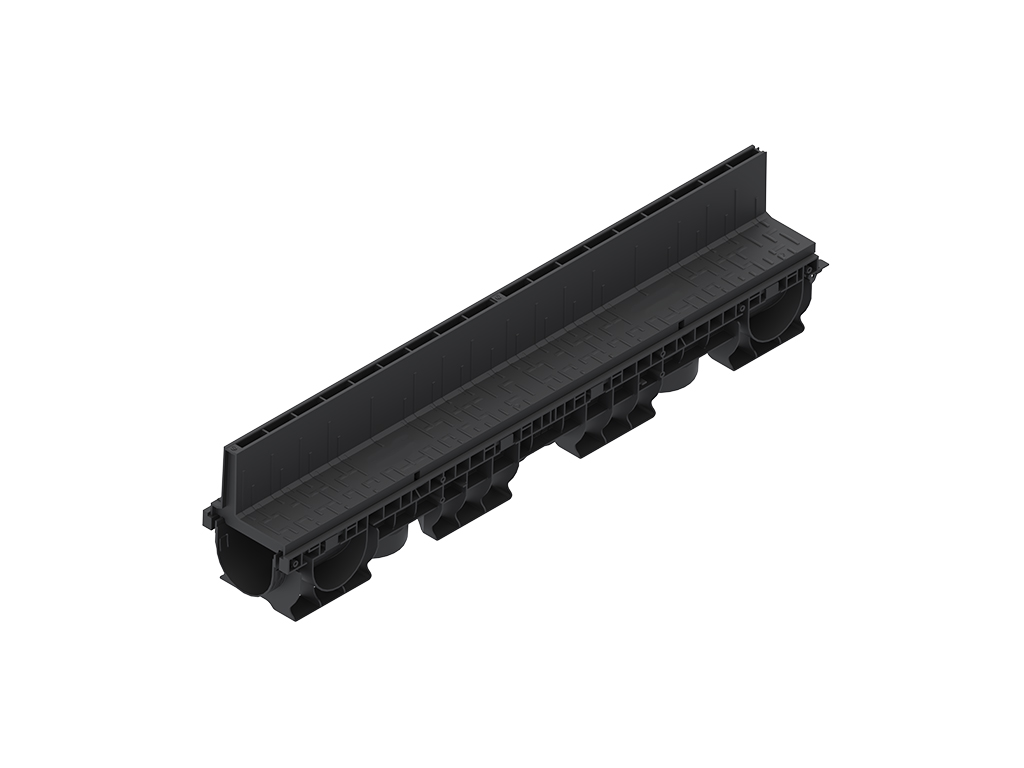 Rigola Base DN100 H230 dotata cu gratar tip fantă longitudinala din polipropilena (1000x156x230mm), clasa de sarcini A15-C250