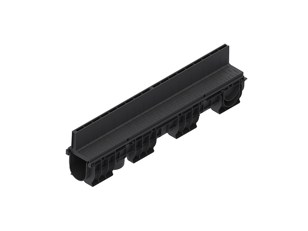 Rigola Base DN100 H265 dotata cu gratar tip fantă longitudinala din polipropilena (1000x156x265mm), clasa de sarcini A15-C250