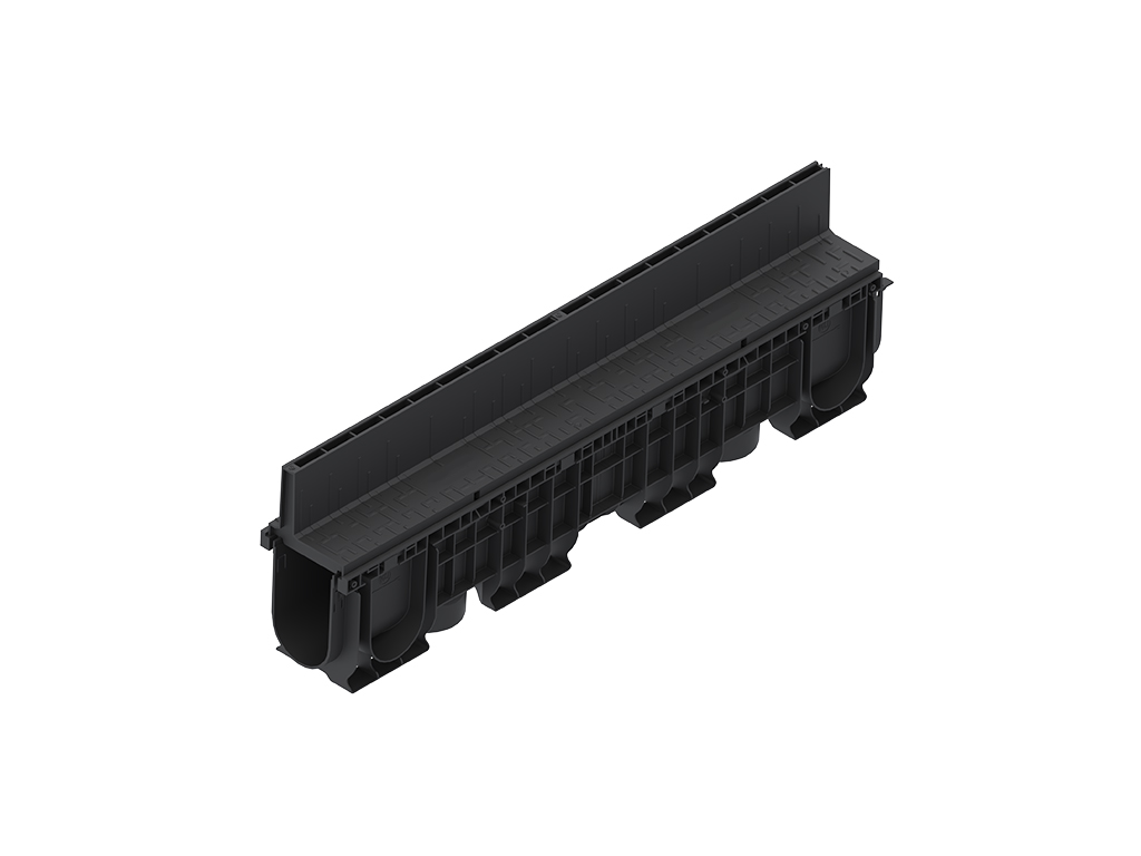 Лоток водоотводный Base DN100 H310 с пластиковой щелевой решеткой (1000x156x310), класс A15-C250 