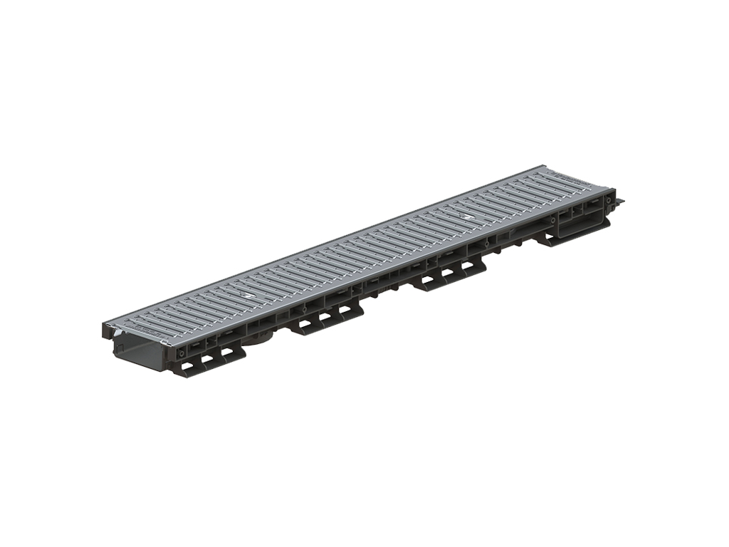 Rigolă din plastic BASE DN100 H60 cu grătar metalic zincat în fante clasa de sarcini A15