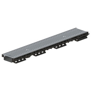 Rigolă din plastic BASE DN100 H60 cu grătar metalic zincat în fante clasa de sarcini A15