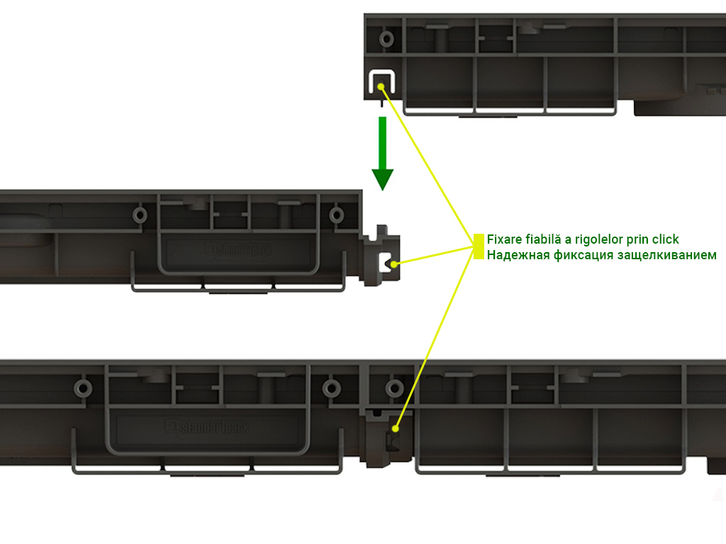 Rigolă din plastic BASE DN100 H60 cu grătar metalic zincat în fante clasa de sarcini A15