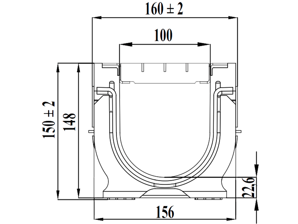 Лоток водоотводный POLYMAX BASIC DN100 H155 с решеткой стальной оцинкованной, нагрузкой до 3 тонн (1000x160x155)