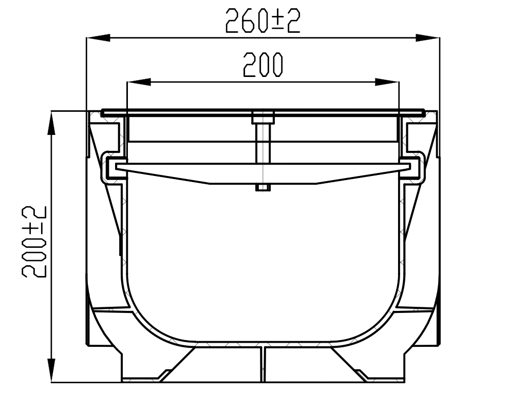 Лоток водоотводный пластиковый BASE DN200 H200 с решеткой чугунной щелевой класс нагрузки C250