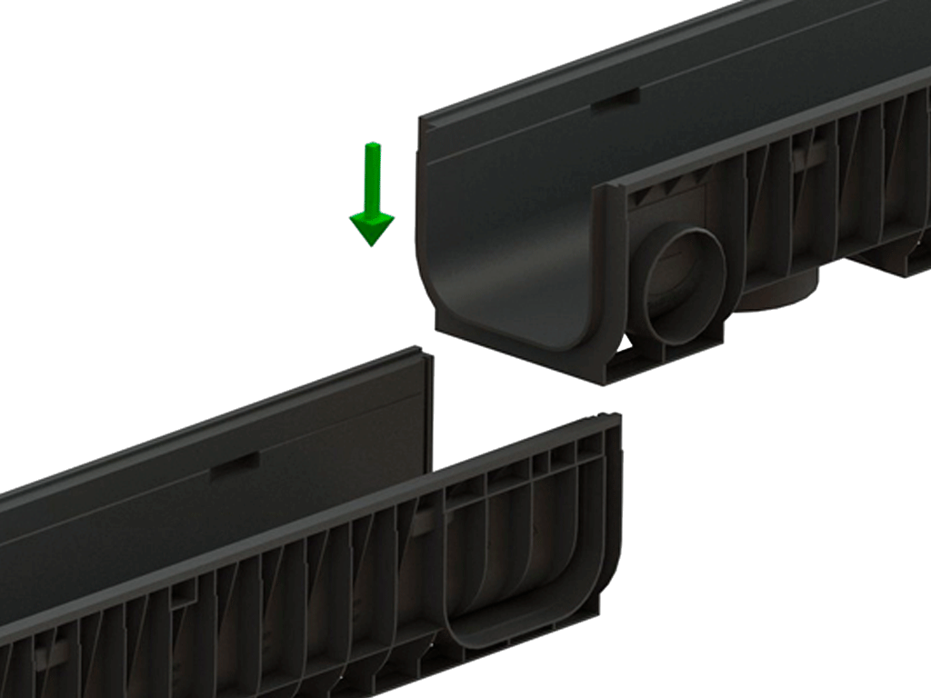 Лоток водоотводный пластиковый BASE DN200 H200 с решеткой чугунной щелевой класс нагрузки C250