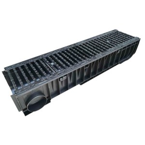 Лоток водоотводный пластиковый BASE DN200 H200 с решеткой чугунной щелевой класс нагрузки C250