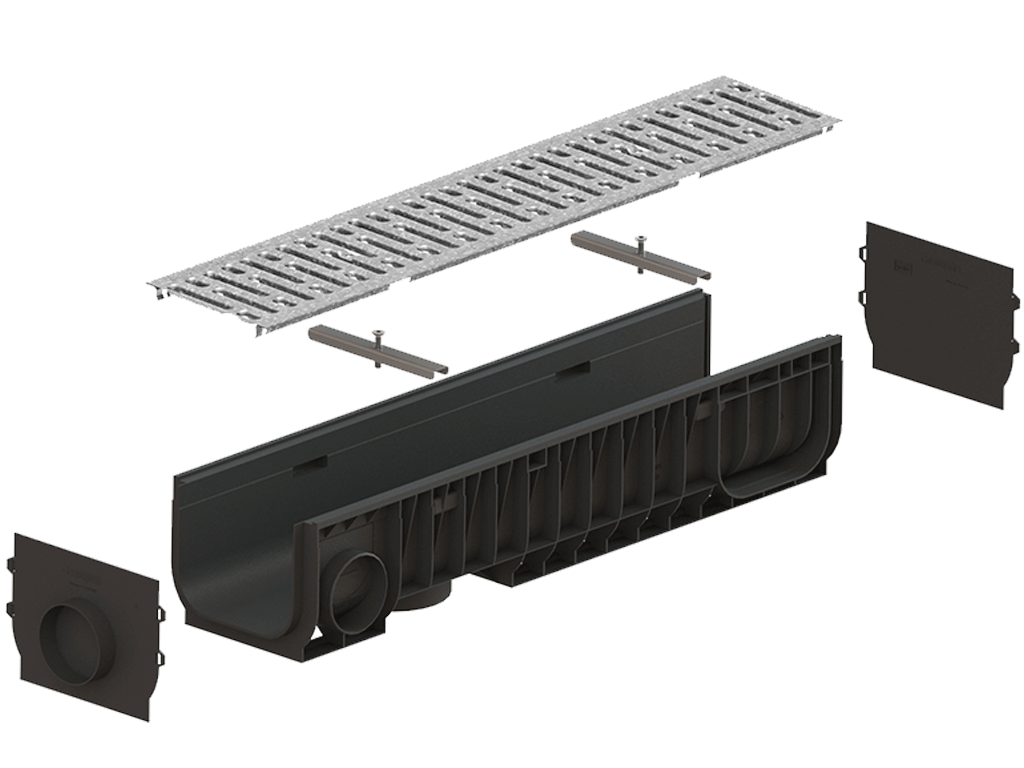 Лоток водоотводный пластиковый BASE DN200 H200 с решеткой щелевой стальной оцинкованной A15