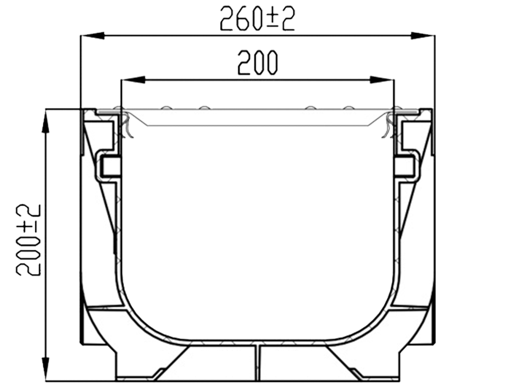 Лоток водоотводный пластиковый BASE DN200 H200 с решеткой щелевой стальной оцинкованной A15