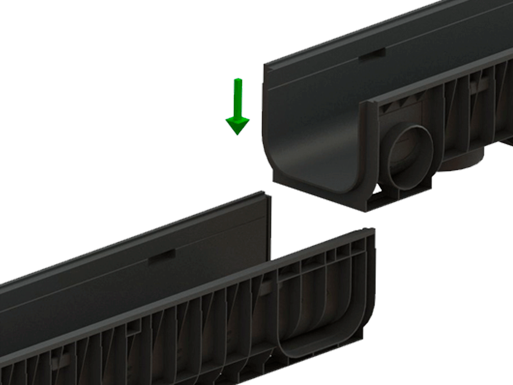 Лоток водоотводный пластиковый BASE DN200 H200 с решеткой щелевой стальной оцинкованной A15