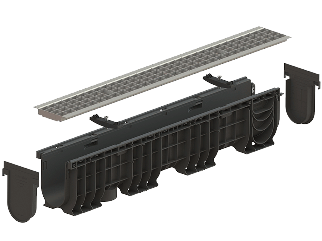 Rigola POLYMAX BASIC DN100 H200 cu gratar metalic zincat, clasa de sarcini pina la 3 tone (1000x160x200)