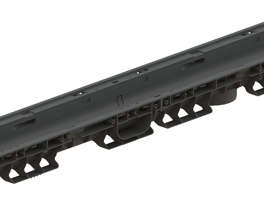 Rigolă din plastic BASE DN100 H80 cu grătare din fontă în fante clasa de sarcini C250