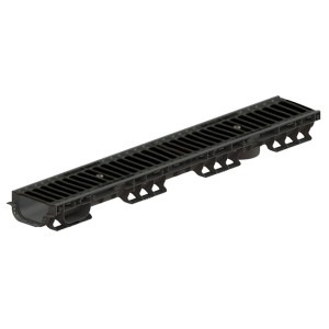 Rigolă din plastic BASE DN100 H80 cu grătare din fontă în fante clasa de sarcini C250