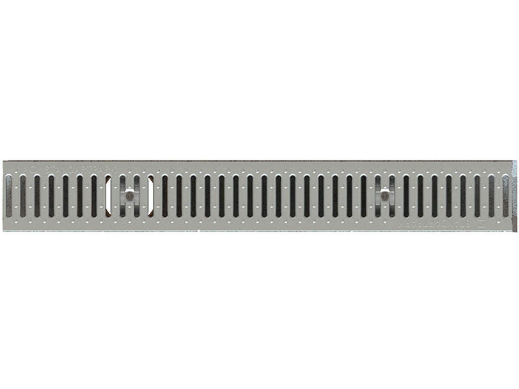 Лоток водоотводный BetoMax Bsic DN100 H125 с вертикальным выпуском и решеткой оцинкованной A15 (1000x140x125)