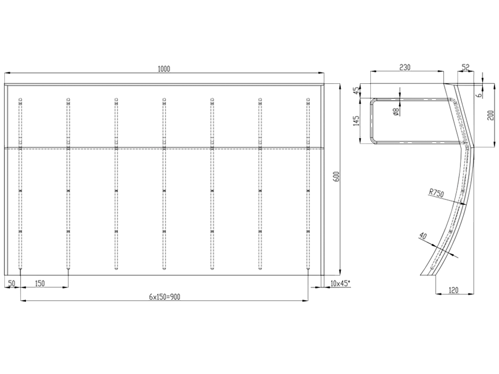 Cornișă pentru poduri (tip radială), din polimerbeton (1000x600x40mm)
